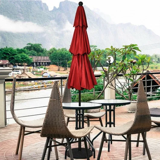 10ft 3 Tier Patio Umbrella Aluminum Sunshade Shelter Double Vented-Burgundy