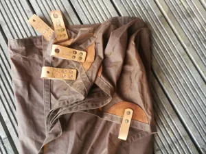 9' x 5' SOLO CLASSIC tarp, waxed canvas & leather tie outs