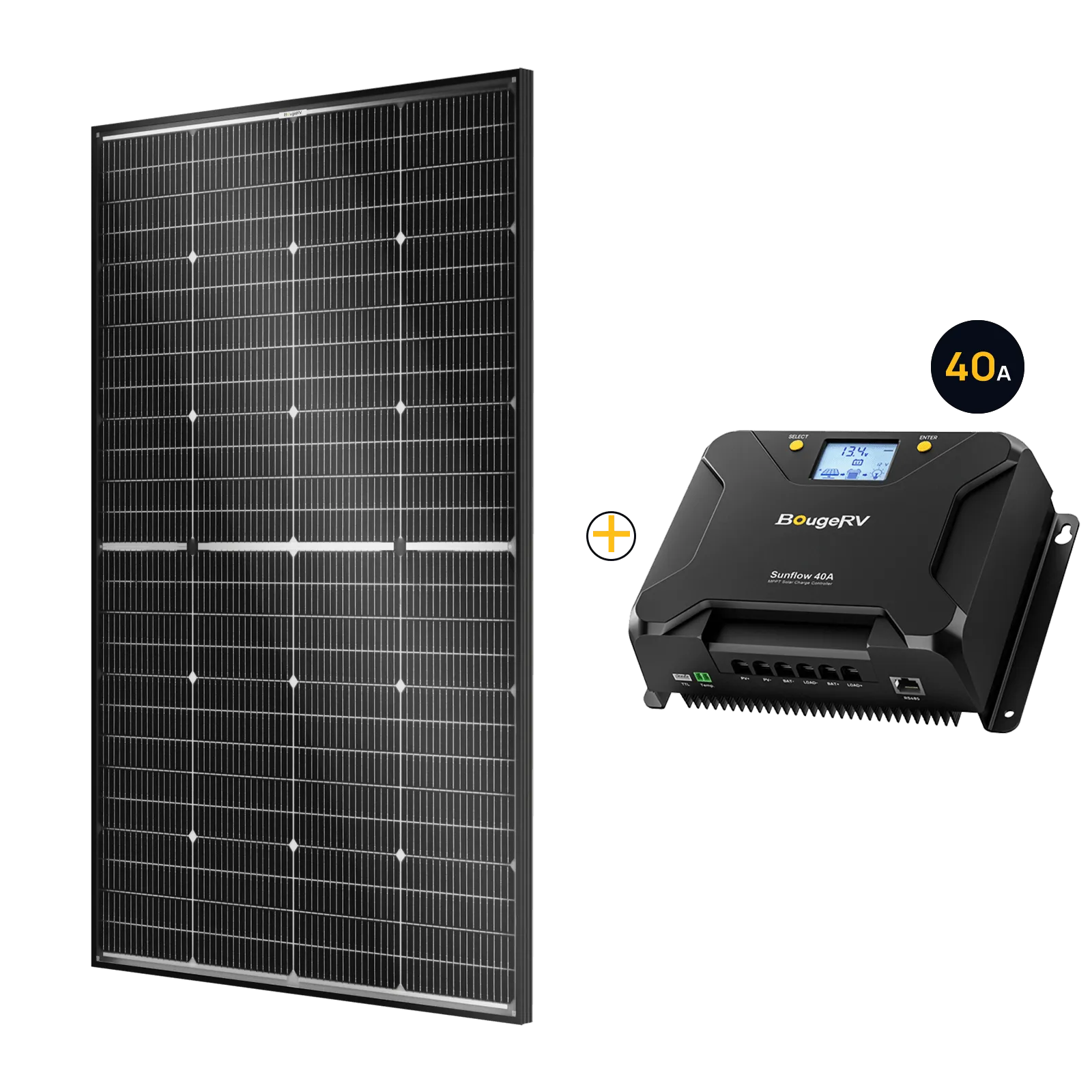 BougeRV 16BB 24V N-Type 200 Watt Bifacial Solar Panel 40A MPPT Solar Controller Kit