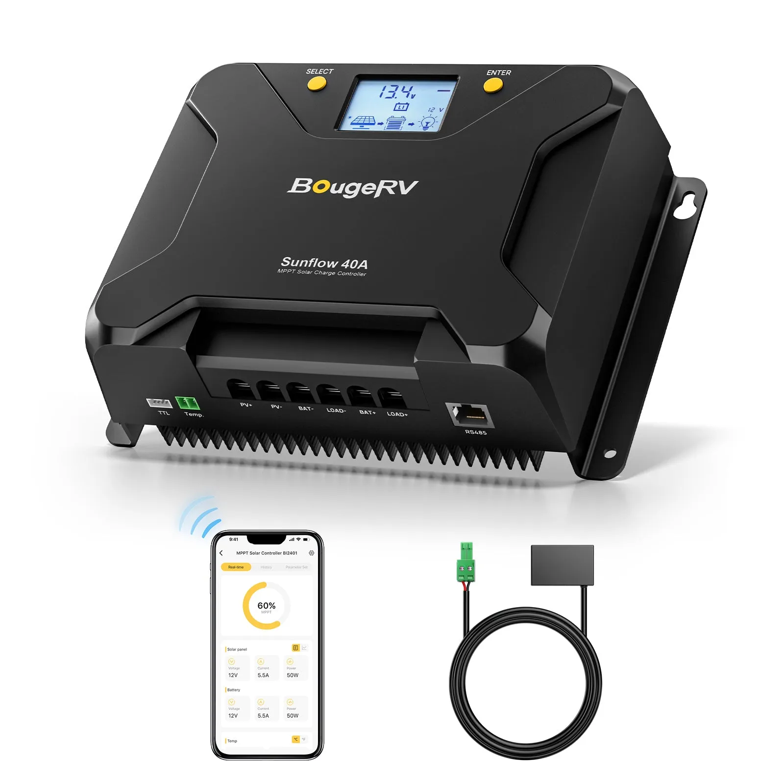 BougeRV 16BB 24V N-Type 200 Watt Bifacial Solar Panel 40A MPPT Solar Controller Kit