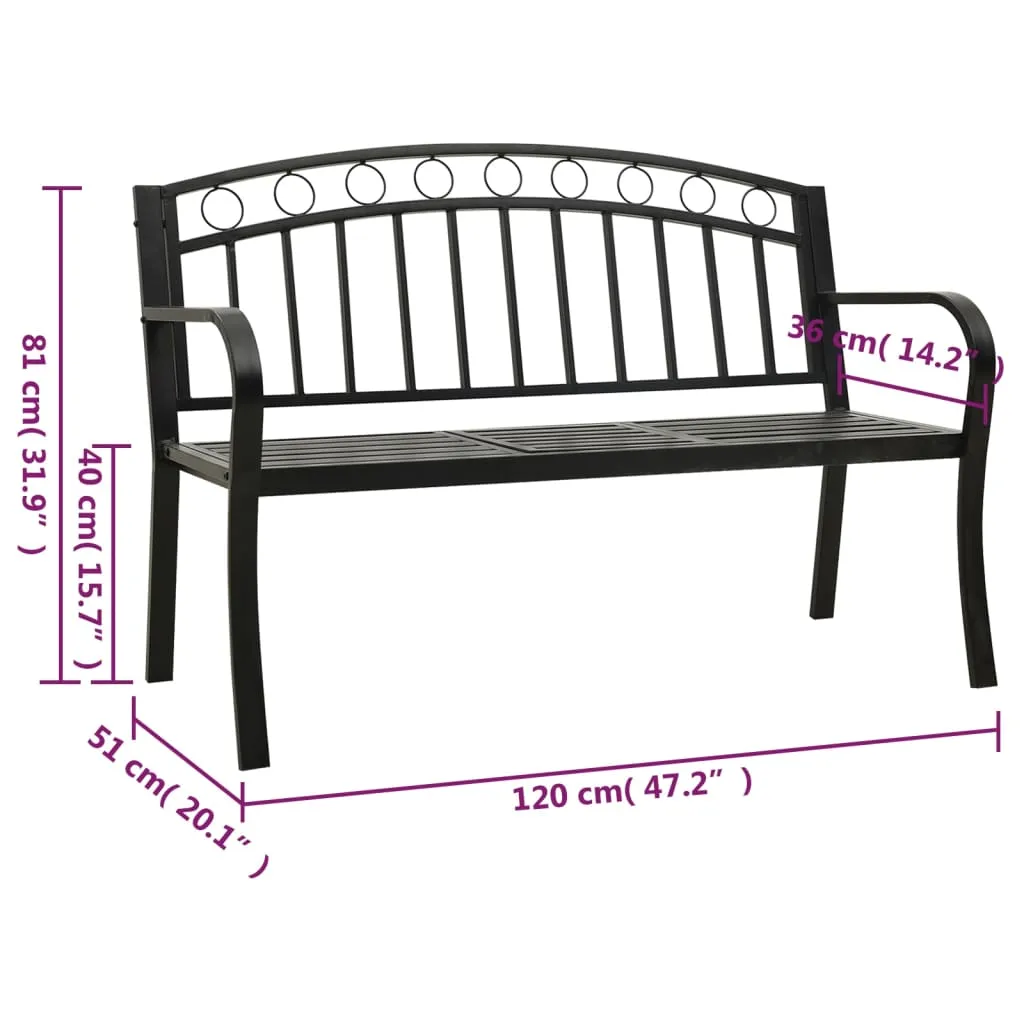 Garden Bench with Table Black 120 cm Steel