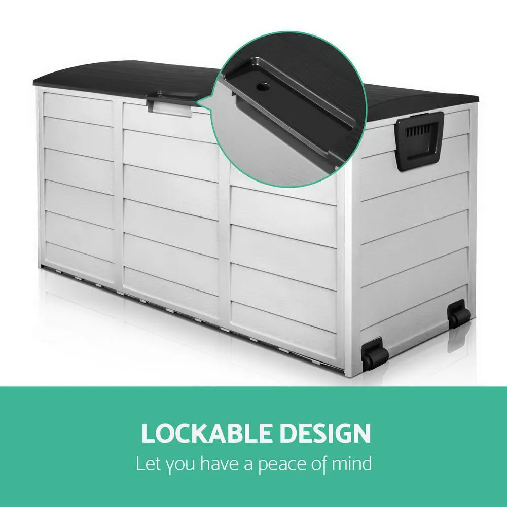 Gardeon Outdoor Storage Box 290L Lockable Organiser Garden Deck Shed Tool Black