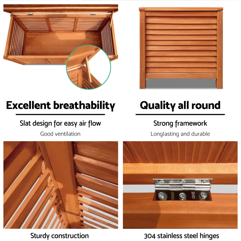 Outdoor Storage Box Fir Wood Bench Toy Tool Shed Chest Slat Design