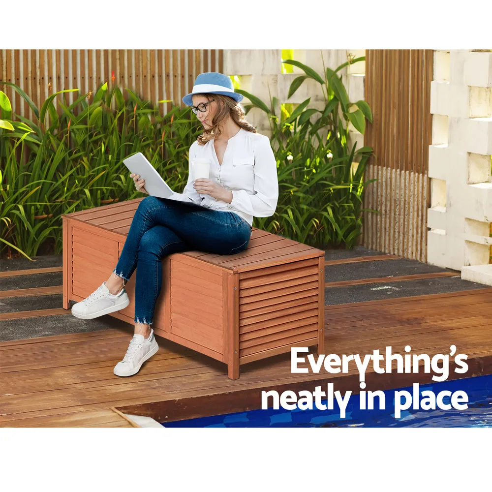 Outdoor Storage Box Fir Wood Bench Toy Tool Shed Chest Slat Design
