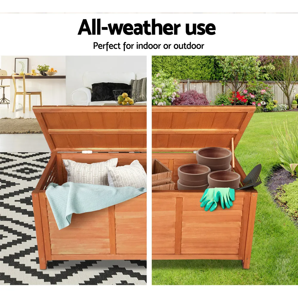 Outdoor Storage Box Fir Wood Bench Toy Tool Shed Chest Slat Design