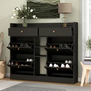premium Shoe Cabinet with 4 Flip Drawers and 2 Storage Drawers- Black