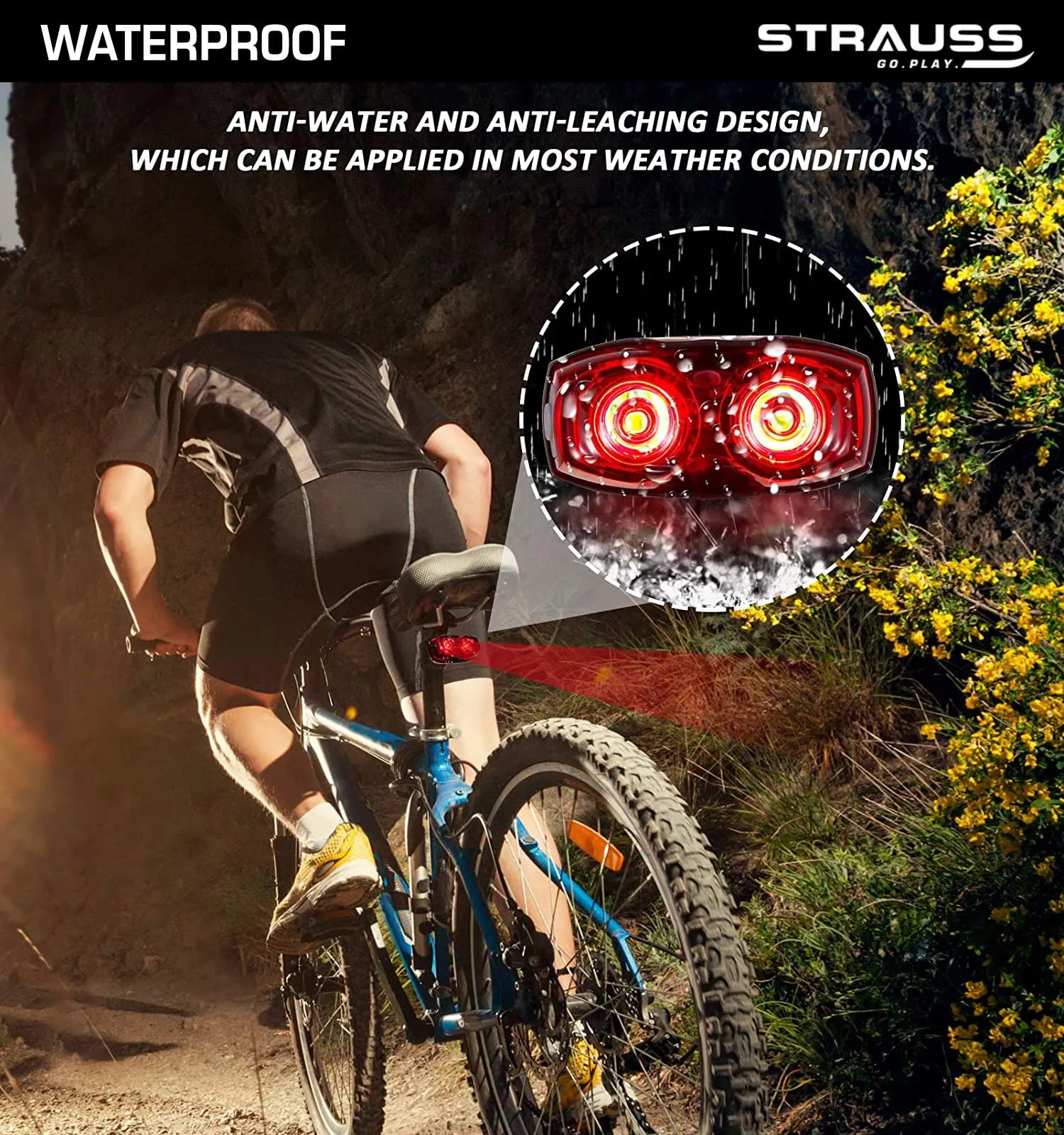 Strauss Dual LED Bicycle Rear Tail Light | Waterproof Cycle Light | Portable High Visibility LED Light for Safety | Cycling Accessory for Night & Day Riding| Size: Universal