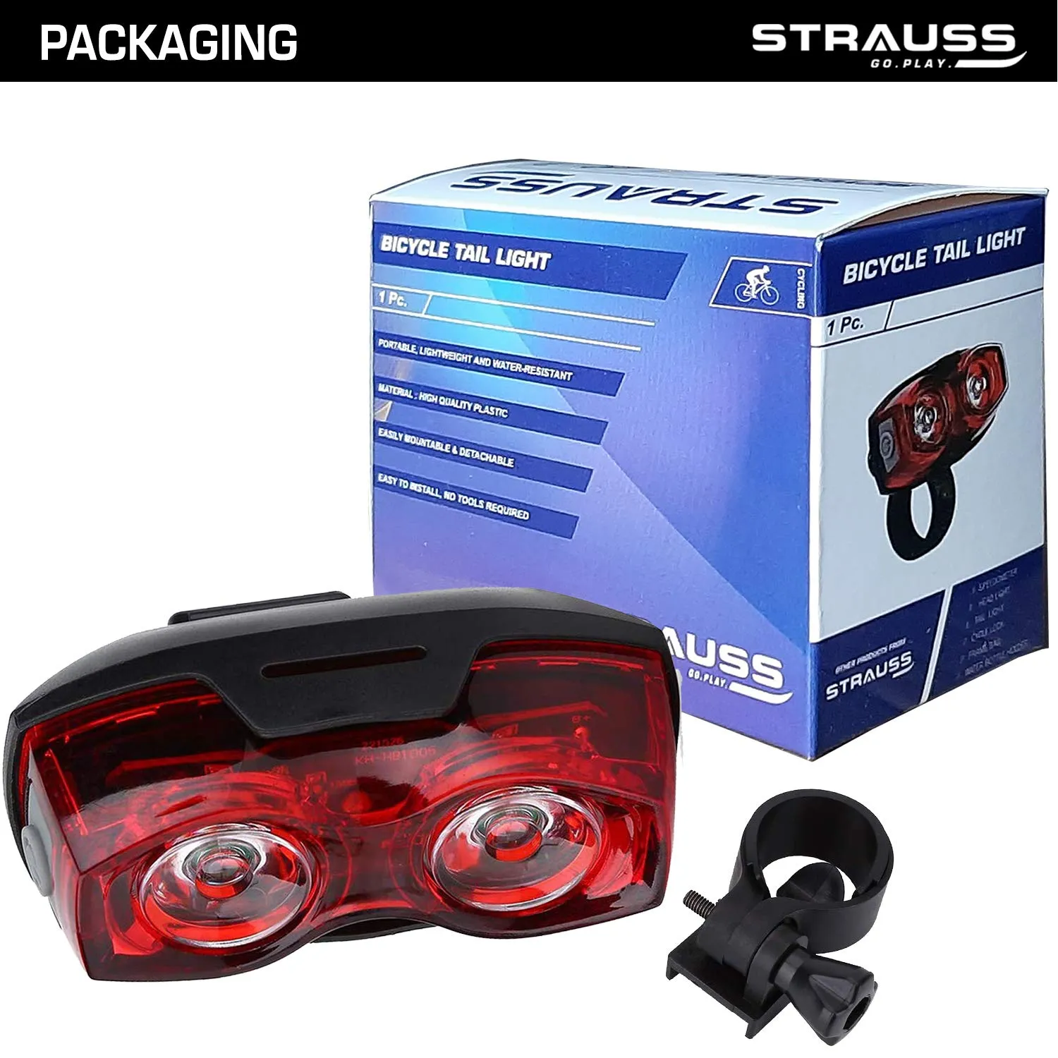 Strauss Dual LED Bicycle Rear Tail Light | Waterproof Cycle Light | Portable High Visibility LED Light for Safety | Cycling Accessory for Night & Day Riding| Size: Universal