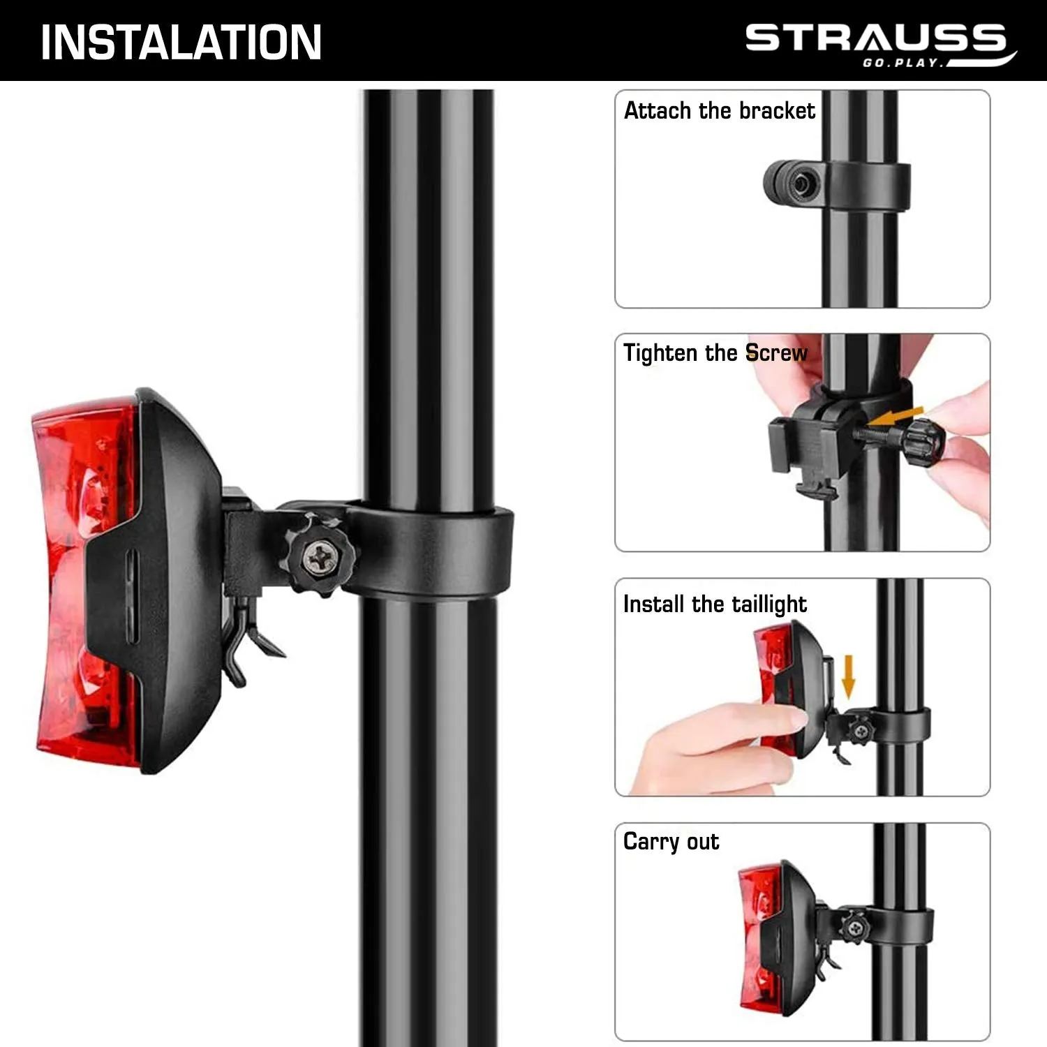 Strauss Dual LED Bicycle Rear Tail Light | Waterproof Cycle Light | Portable High Visibility LED Light for Safety | Cycling Accessory for Night & Day Riding| Size: Universal