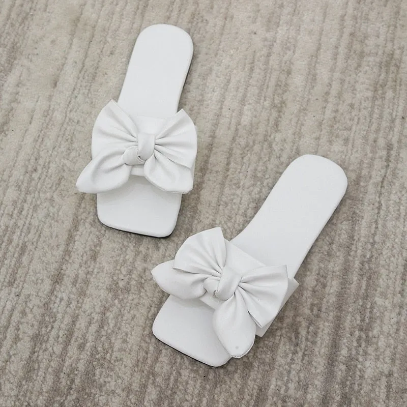Women Slippers Fashion butterfly-knot design Upper 2023 Summer New Outdoor Open Toe white Sandals Leisure Flat Slides Woman