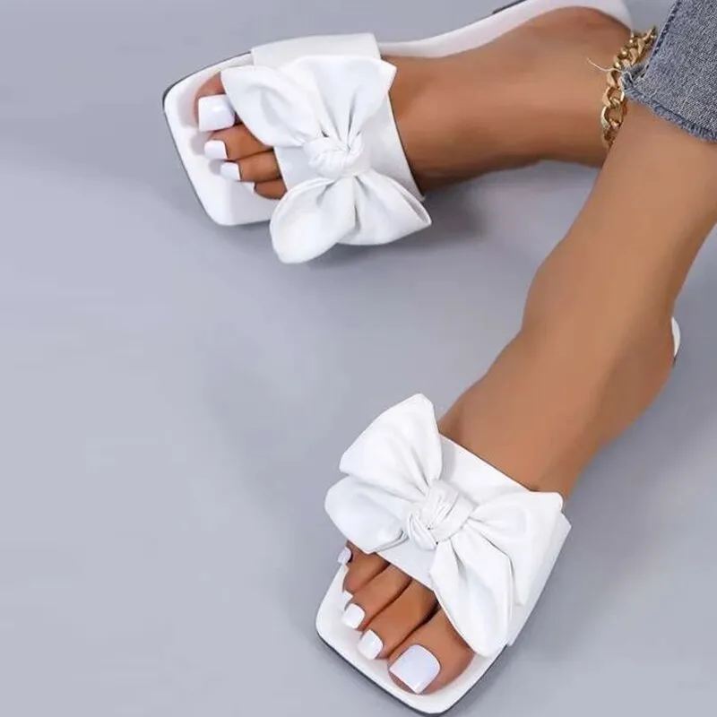 Women Slippers Fashion butterfly-knot design Upper 2023 Summer New Outdoor Open Toe white Sandals Leisure Flat Slides Woman